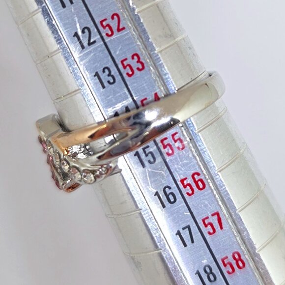 Pink Breast Cancer Awareness Ribbon Rose Gold Silver Rhodium Plated Ring SZ 7 - Picture 15 of 17